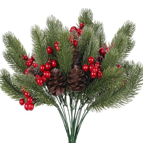 FOGAWA 4pcs Künstliche Tannenzweige mit Zapfen und Beeren Tannenzweige...