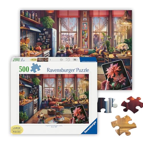 Ravensburger - Cozy Boho Studio - 500 Piece Large Format Jigsaw Puzzle - Charming Studio with a View - Bright, Homey Imagery - Frameable - Premium Quality - Puzzles for Adults