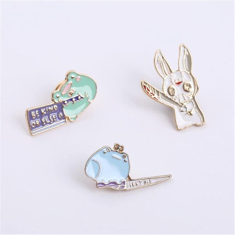 3Pcs Rabit Frog with Knife Enamel Brooch Pin Cute Animal Lapel Pin Cartoon Letters Badges Backpack Clothes Hat Decorations - Image 3