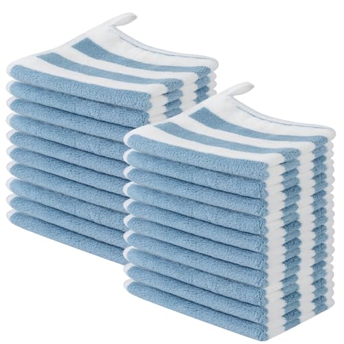 Microfiber Facial Cloths Fast Drying Washcloth 12x12inch Stripes 20 pack