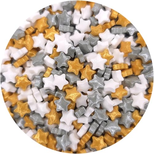 Mini Gold, Silver, and White Star Edible Sugar Cake Toppers, 24 Count