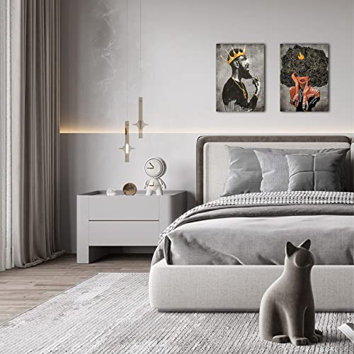 Framed African American Wall Art Black King And Queen Men Women Girl Canvas Painting Picture Artwork Inspirational Afro Poster Decor For Living Room Bedroom Office Home Decoration #TOP3