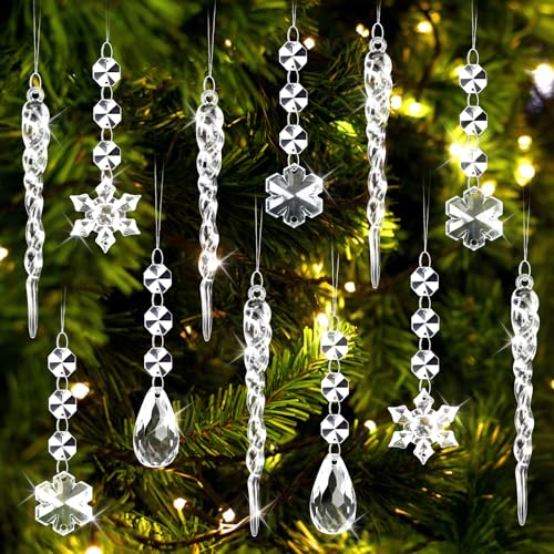 21 Stück Christbaumschmuck Schneeflocken Eiszapfen Anhänger, Acryl...