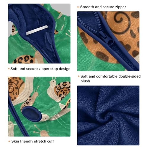 Snail Pattern on Green Background Toddler Fleece Jacket Girl Boys Hooded Fleece Jacket Coat Warm Outwear Zip-up 3-10T3