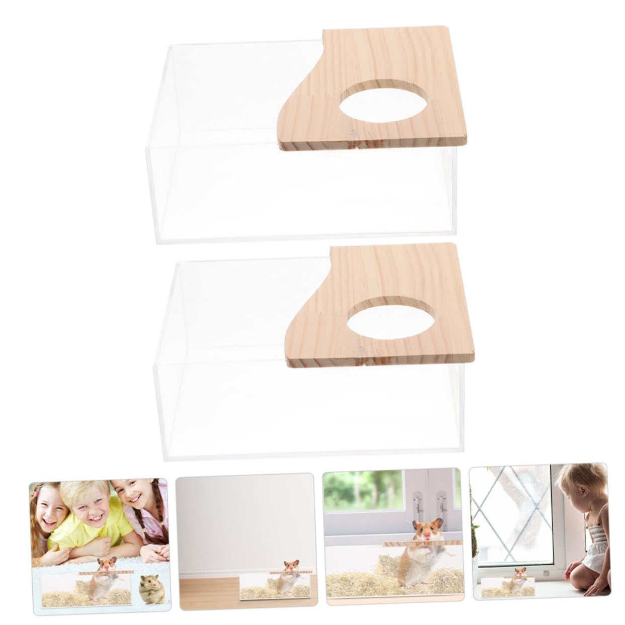 2 Stück Transparente Hamster Sandbadbox aus mit Holzabdeckung und Belüftung Robustes Kleintier Bad für Chinchillas Mäuse Ratten Geräumige Haustier Waschbox