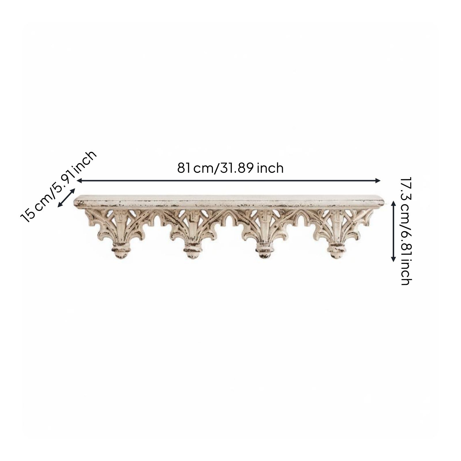 Mensola Stile Francese Mensola da Parete Scaffale Ripiano Console Vintage con Dettagli Scolpiti E Aspetto Invecchiato Materiale Magnesite E Legno per, Grande