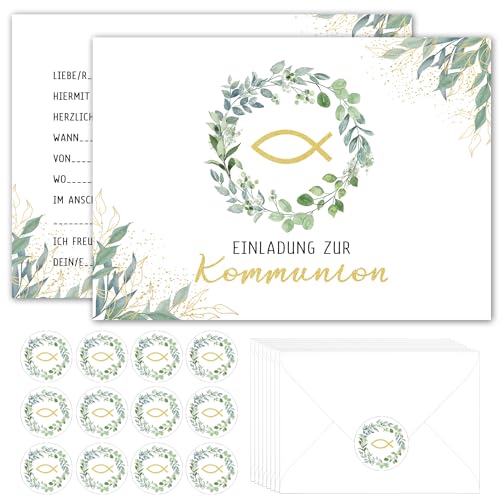 Ozagkad 20er Set Einladungskarten Kommunion Einladung Kommunion Junge Mädchen Erstkommunion Einladungskarten mit Umschlag und Aufklebern Perfekt für Christliche Feste Babygeburtstag