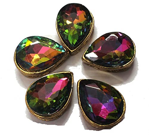 Mahabal Creations - Kundan Stones Glass Beads for Craft, Embroidery and Jewellery Making (20MM Drop 10Pcs Multicolor)