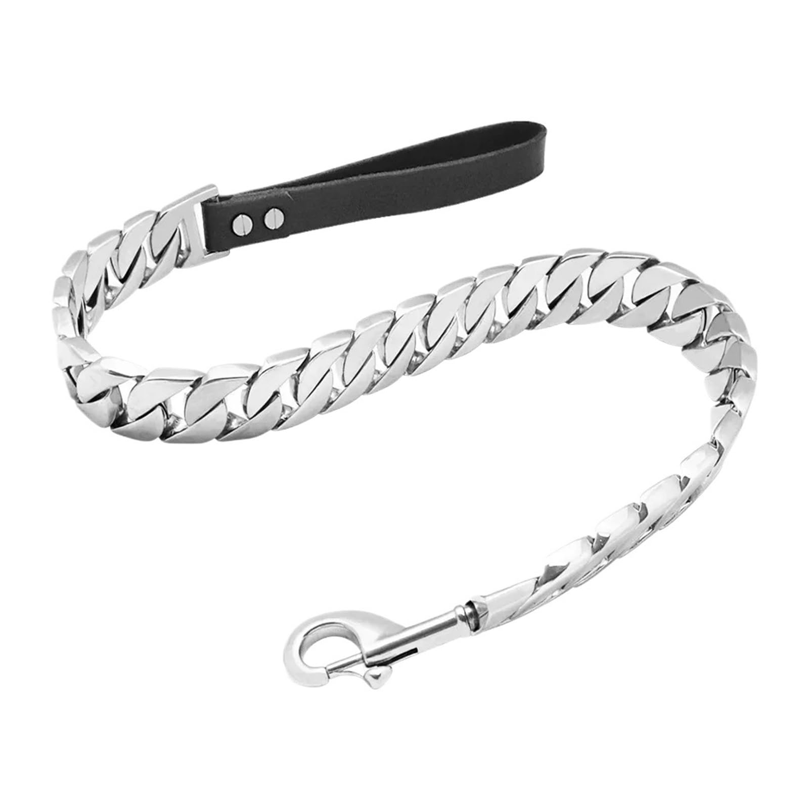 Laisse chien en acier inoxydable 32mm argenté de luxe pour grand chien robuste
