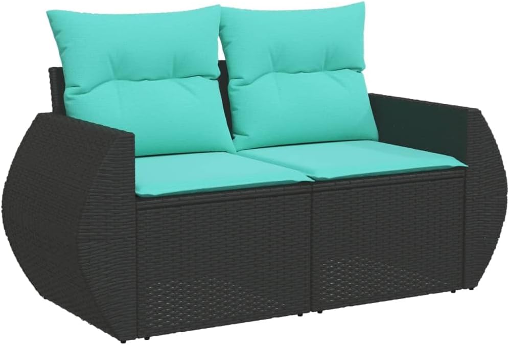 vidaXL Garden Sofa Black PE Rattan 2-Seater Adjustable Feet