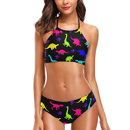Naanle Beautiful Flamingo Butterfly Pineapple 2 Pcs Halter Neack Padded Swimsuit Sexy Bikini Set