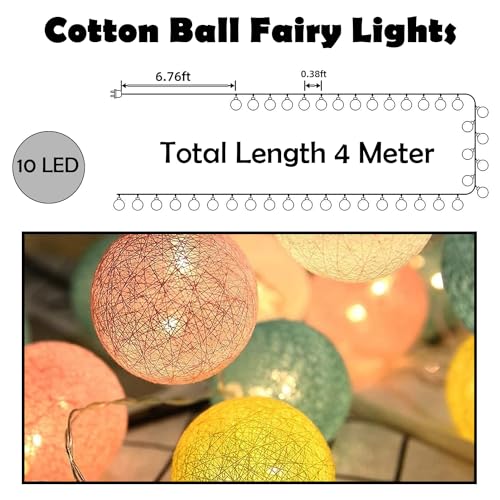 Image of Party Propz Multicolour Cotton Ball Lights for Decoration -4 Meter, 10 LED Lights for Home Decoration, String Lights for Home Decorations, Decorative Lights, Decoration Lights for Ganpati Festival