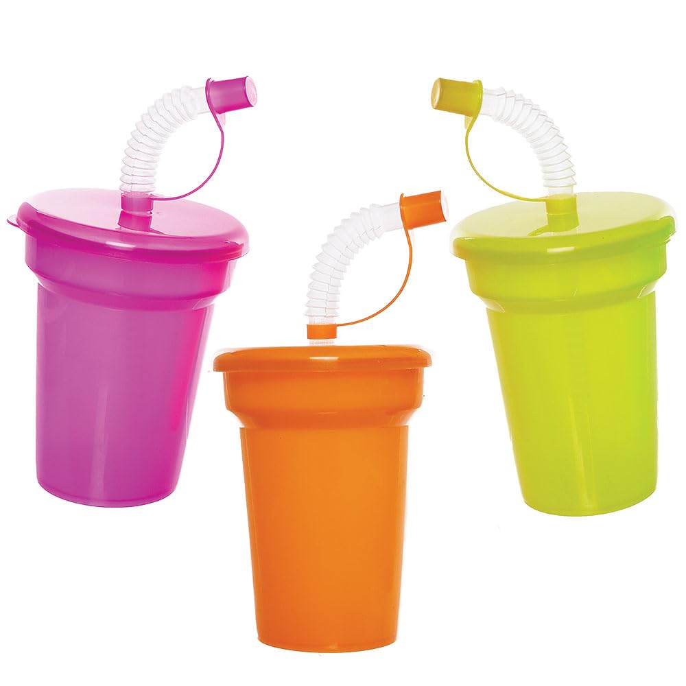 Baker Ross VC191 Neon Bendy Straw Cups - Pack of 6, Neon Drinking Cups with Straws