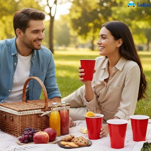Image of FunBlast Party Drinking Glasses - 20 Pcs | 500 ML Reusable Beer Pong & Cocktail Cups | Leakproof, Strong & Durable Plastic Glass Set for Parties, Events & Celebrations (Red)