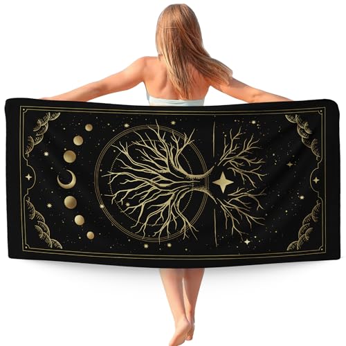 WAITPI Boho Celestial Moon Phase Beach Towel, Magical Tarot Tree Astrology Beach Towels Oversized Gifts for Women, Boho Quick Dry Travel Sand Free Towel Decor for Bathroom Swimming Pool 30x60in