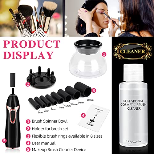 Dotsog Makeup Brush Cleaner Machine With 50Ml Shampoo,Super-Fast Electric Brush Cleaner Machine Automatic Brush Cleaner Spinner Makeup Brush Tools (Black） #TOP1