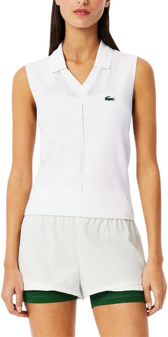 Lacoste Womens Sleeveless Stretch Knit Tennis Polo Shirt