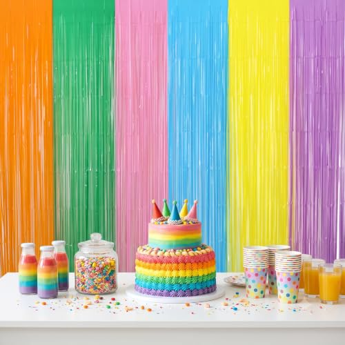 Image of TONIFUL 2Pcs Pastel Color Metallic Tinsel Foil Fringe Curtain Streamer