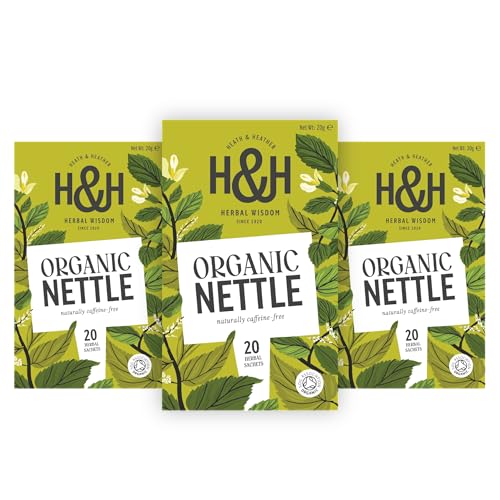 Heath & Heather Organic Nettle Tea Bags - 3 x 20 Organic Herbal Tea Bags with Gift Box - Caffeine Free - Certified by the Soil Association - Part of the Best Sellers Range