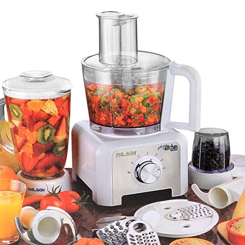 Palson Plastic 8 in 1 Food Processor 800 W Jar Blender 1.5 L; Processing Bowl 2.5 L; Grinder ; Slicer; Grater; Kneading Accessory (Multicolour)