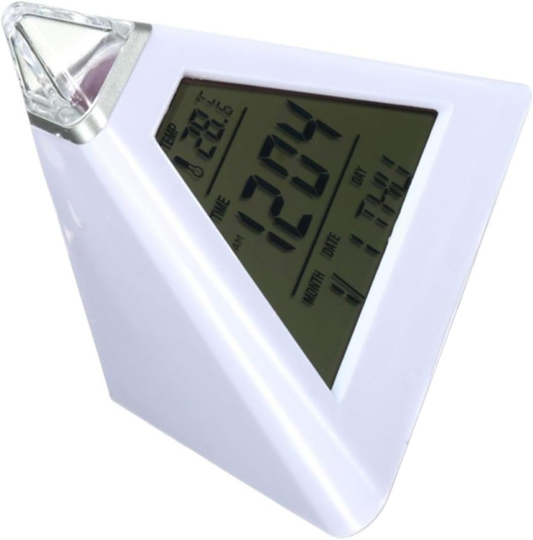 Alipis Multifunctional Pyramid Digital Alarm Clock with Color Changing LED Backlight Music Alarm Snooze Function Temperature Display for Home Office Travel White