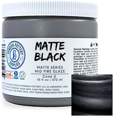 Penguin Pottery - Matte Series - Matte Black - Mid Fire Glaze, High Fire Glaze, Cone 5-6 for Mid Fire Clay, High Fire Clay - Ceramic Glaze Pottery (1 Pint | 16 oz | 473 ml)