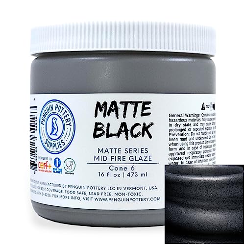 Penguin Pottery - Matte Series - Matte Black - Mid Fire Glaze, High Fire Glaze, Cone 5-6 For Mid Fire Clay, High Fire Clay - Ceramic Glaze Pottery (1 Pint | 16 Oz | 473 Ml) #TOP3