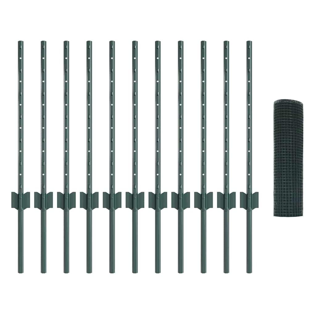 Set di pannelli per recinzione per esterni con pali verdi, recinzione frangivista per giardino e terrazza, superficie verniciata a polvere, resistente alle intemperie, design modulare, robusto e