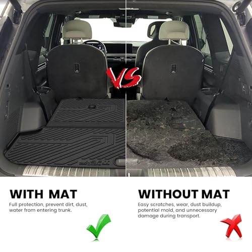 Image of LASFIT Cargo Mats for Kia EV9 2026 2025 2024 | All Weather TPE Custom Fit Cargo Trunk Mat & Backrest Mats Accessories, Black