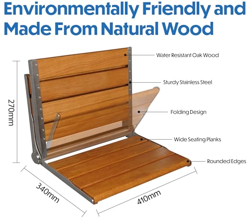 Asiento de ducha plegable de madera de roble Aidapt para pared 2