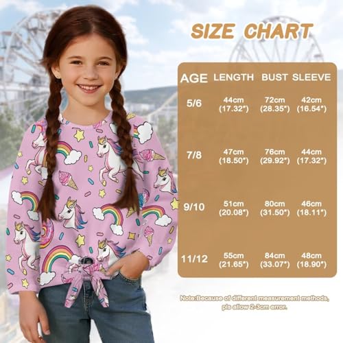 Girls Crewneck Shirt Children Tunic Tees Long Sleeve Kids Front Knot T-Shirt3