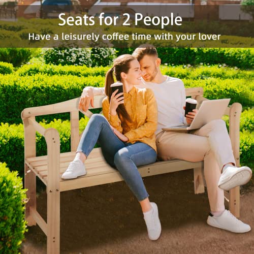 Avawing Outdoor Solid Wood Bench, 2-Person Patio Bench With Wide Armrest & X-Shape Backrest, Varnish-Coated Garden Bench For Yard, Porch, Balcony, Poolside(Natural) #TOP4
