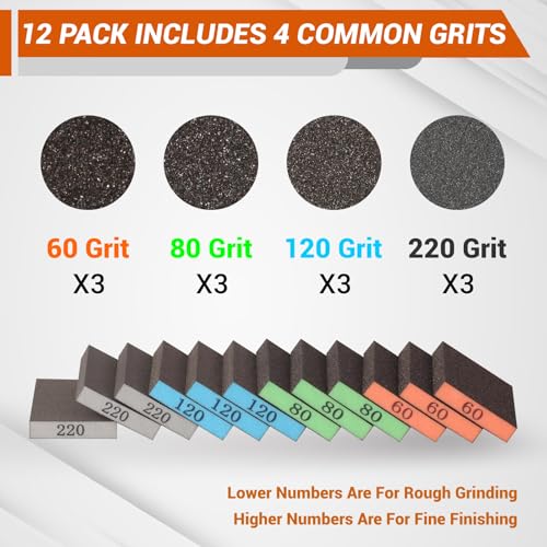 image for INBOF 12 Pack Sanding Block, 60/80/120/220 Grit Sanding Sponge, Washab