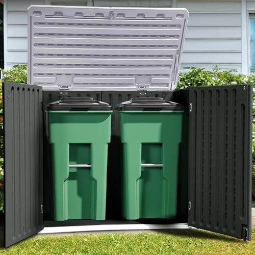 YITAHOME Extra Large Outdoor Horizontal Storage Shed, 4.5x4ft Resin Tool Sheds w/o Shelf, Easy to Assemble Waterproof Storage for Trash Cans, Garden Tools, Lawn Mower, Lockable, Dark Gray Ex