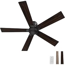 SMAAIR 52" Flush Mount Ceiling Fan without Light, Low Profile Ceiling Fan with Remote,10 Speeds Reversible DC Motor, 2 in 1 Plywood Modern Ceiling Fan No-Light for Living Room,BedroomWooden/Walnut