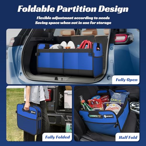 Image of Sposuit Trunk Organizer for Car - 70L Collapsible Sturdy Car Storage, Blue | 11 Pockets & Reinforced Handles, Large Capacity, SUV Trunk Organizers for Grocery Cargo, Non-Slip Bottom