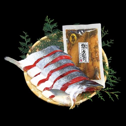 株式会社カネマタ竹中商店 天然紅鮭甘塩切身(6切)・数の子松前漬金印(350g)化粧箱入[函館市]