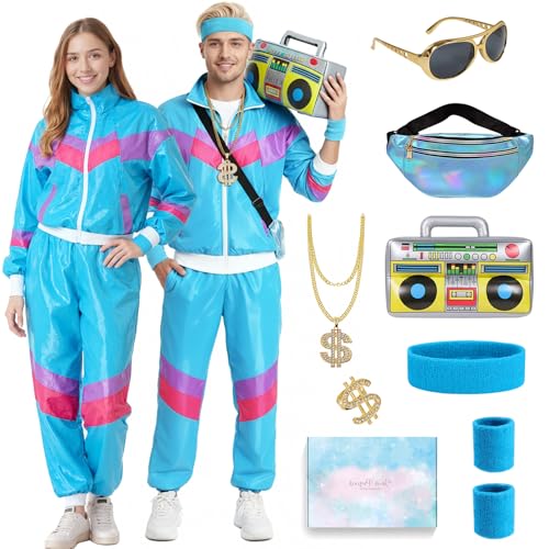 TOSZOLY Disfarce de anos 80 para homem, fato de treino para homem, anos 90, disfarces carnaval com acessórios, roupa de casal adequada para festa de solteiro, disco, Halloween, carnaval (homens, XL)
