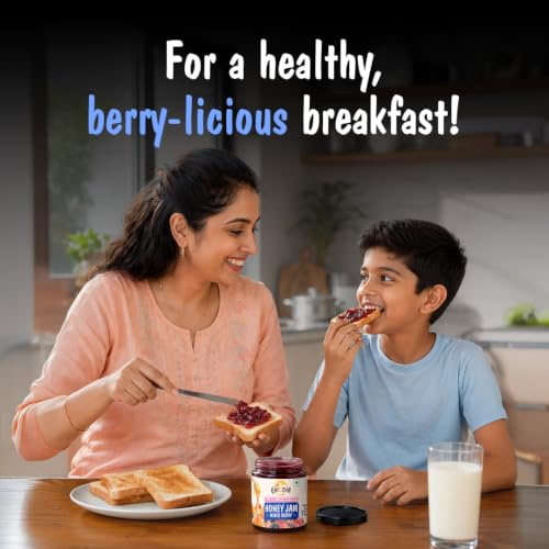 Image of Eatopia Sugar Free Mixed Berry Honey Jam | 100% Pure & Natural | Healthy Jam for Kids & Adults | 70% Real Fruit Berries | No Added Flavours & Preservatives | Sweetness from Real Fruits & Honey | Pack of 1 | 240g