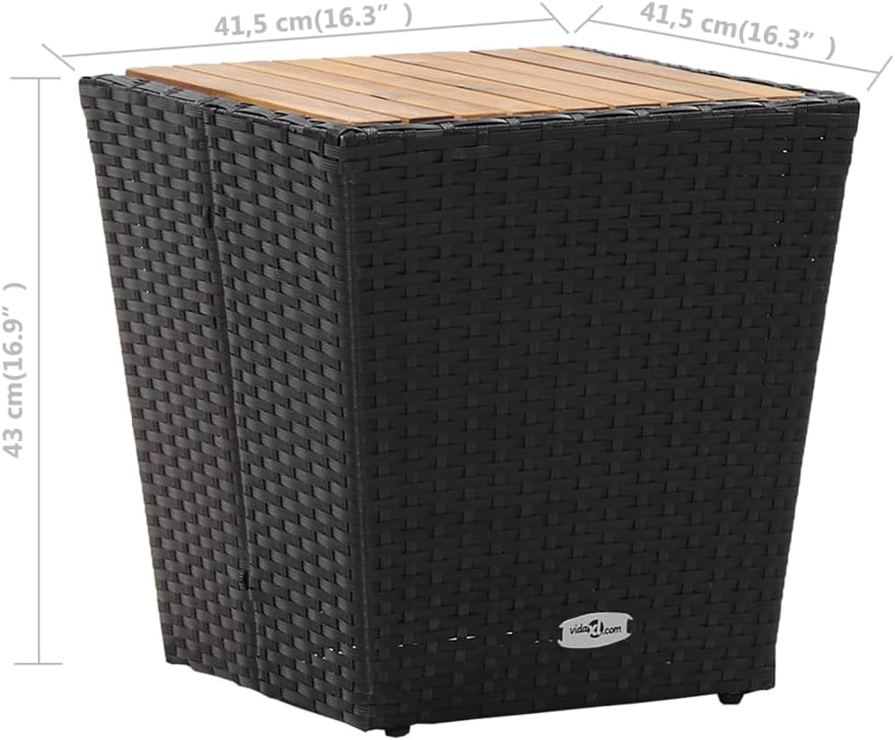 Tea Table,Porch Side Table,Balcony Desk,Outdoor Dining Table,Outside Tables for Yard,for Patio, Garden and Deck, Black 16.3"x16.3"x16.9" Poly Rattan and Tempered Glass