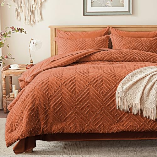 King Size Comforter Set 7 Piece,Burnt Orange Bed in a Bag King Bedding Sets