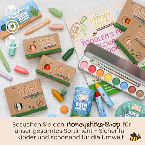 Honeysticks Wachsmalstifte (12er-Pack) - Ungiftige Babymalstifte aus Natürlichem Bienenwachs, Wachsmalstifte Ab 1 Jahr, Leicht zu Greifende Buntstifte Baby, Umweltschonend und Kleinkindfreundlich