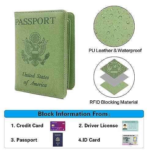 Image of Melsbrinna RFID Passport Holder for Travel, Unisex Adults, Green, Faux Leather, Travel Wallet, RFID Protected