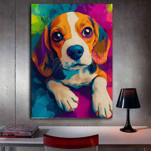 Art contemporain Chiot Beagle pop coloré orange pour une ambiance joyeuse