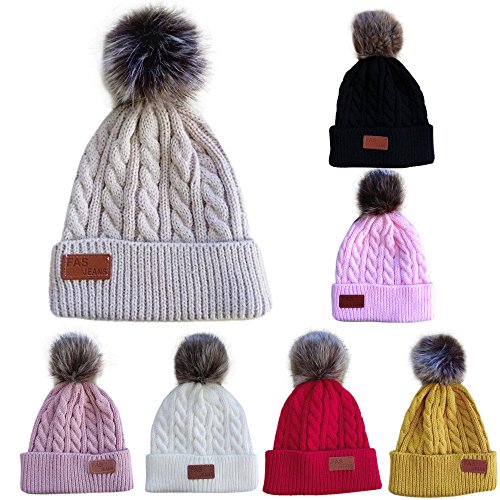 Tovadoo ニット帽 ポンポン付き 無地 全7色 ベビー帽子 子供帽子