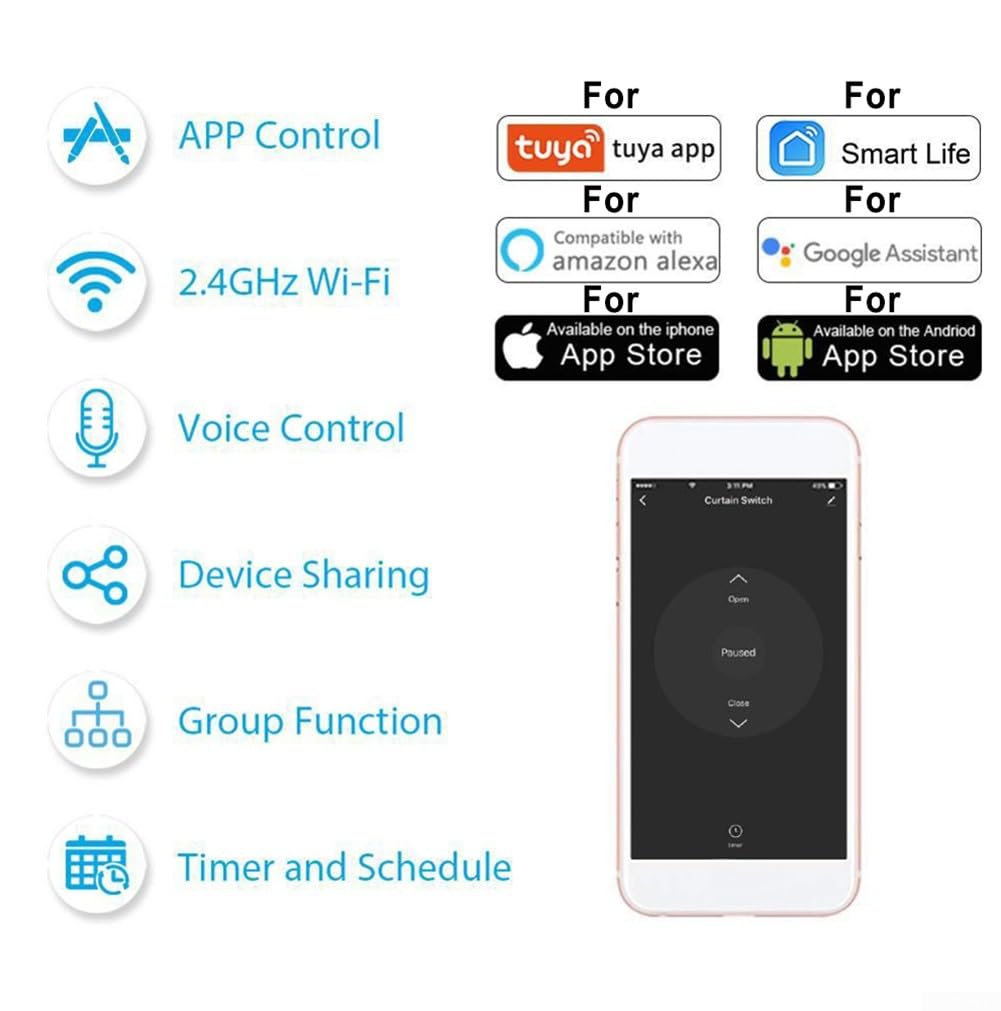 DAZZLEEX WiFi Smart Curtain Swtich, Smart Curtain Switch Modul - APP Fernbedienung - Sprachsteuerung - Timing-Funktion - Familienfreigabe - 100-240V AC
