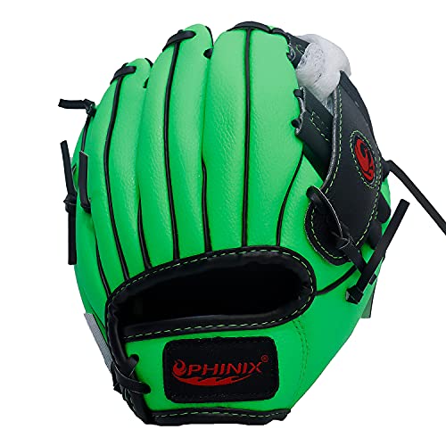 PHINIX 10" Baseball Glove Tee Ball Mitts and Soft Rubber Ball for Kids Beginner Play Training Right Hand Throw Green by PHINIX - Used condition - Image 4