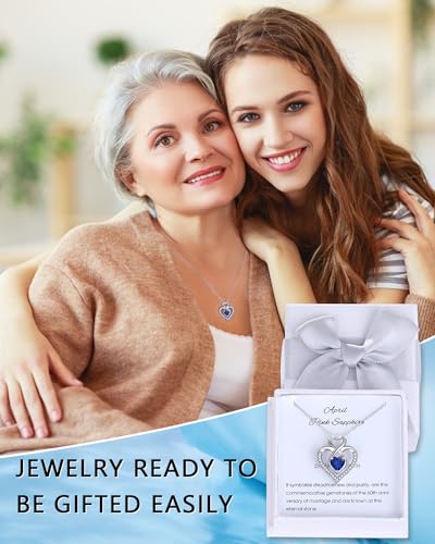 Heart Birthstone Necklace Sterling Silver Birthstones Jewelry, Women Love Heart Pendant Necklaces for Mom Grandma Birth Stone Birthday Gifts2