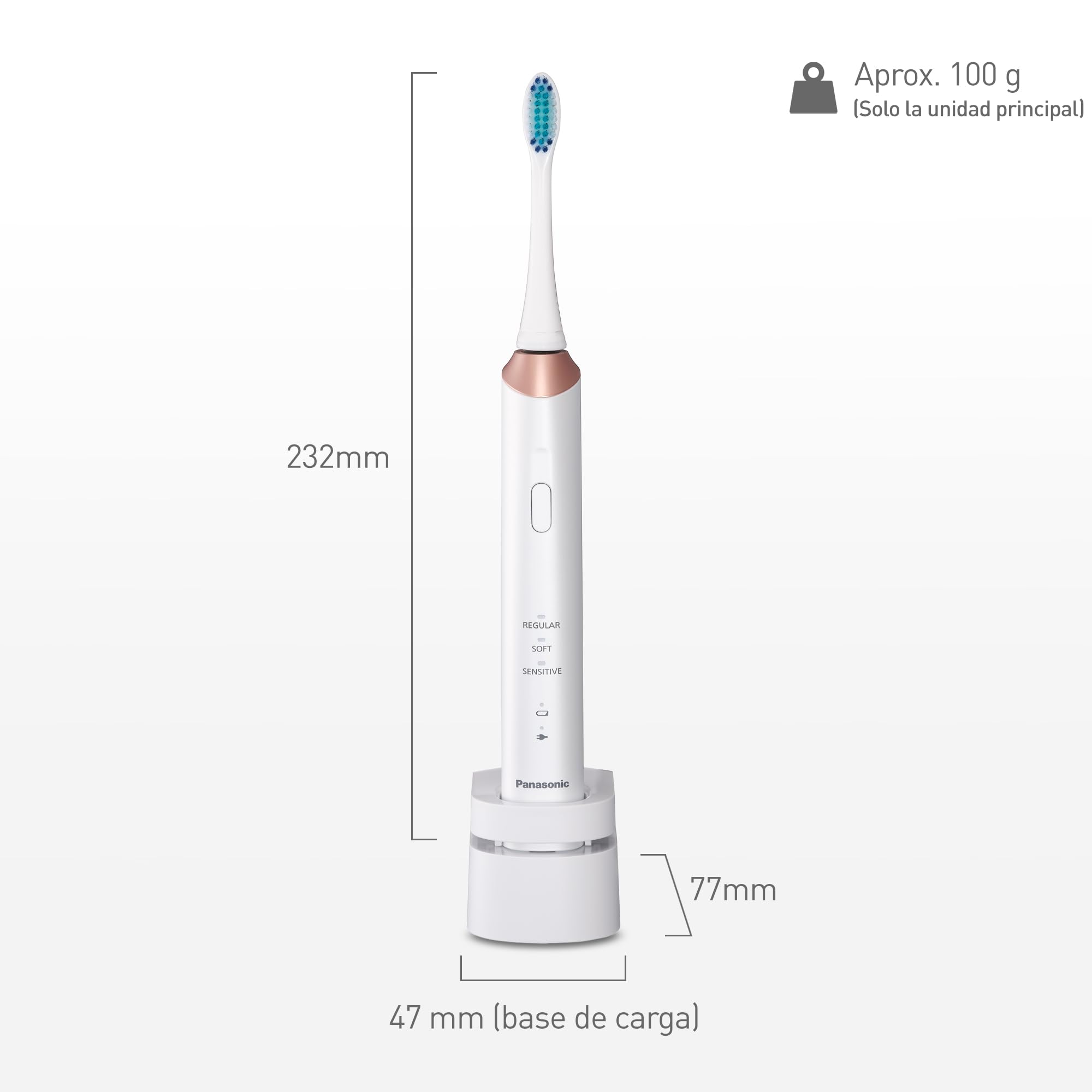 Panasonic EW-DC12 Cepillo de Dientes Eléctrico con Vibraciones Sónicas (3 Modos de Uso, Recargable, Movimiento Horizontal, Limpieza Profunda de la Boca), Blanco