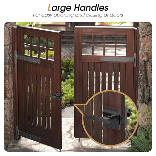 Aglehome Double Side Gate Latch, Heavy Duty Gate Latch for Wooden Fence, Black Fence Gate Latch with Handles, Left Inswing Gate Latch for Wooden Gates, Vinyl Gate, Backyard, Garden
